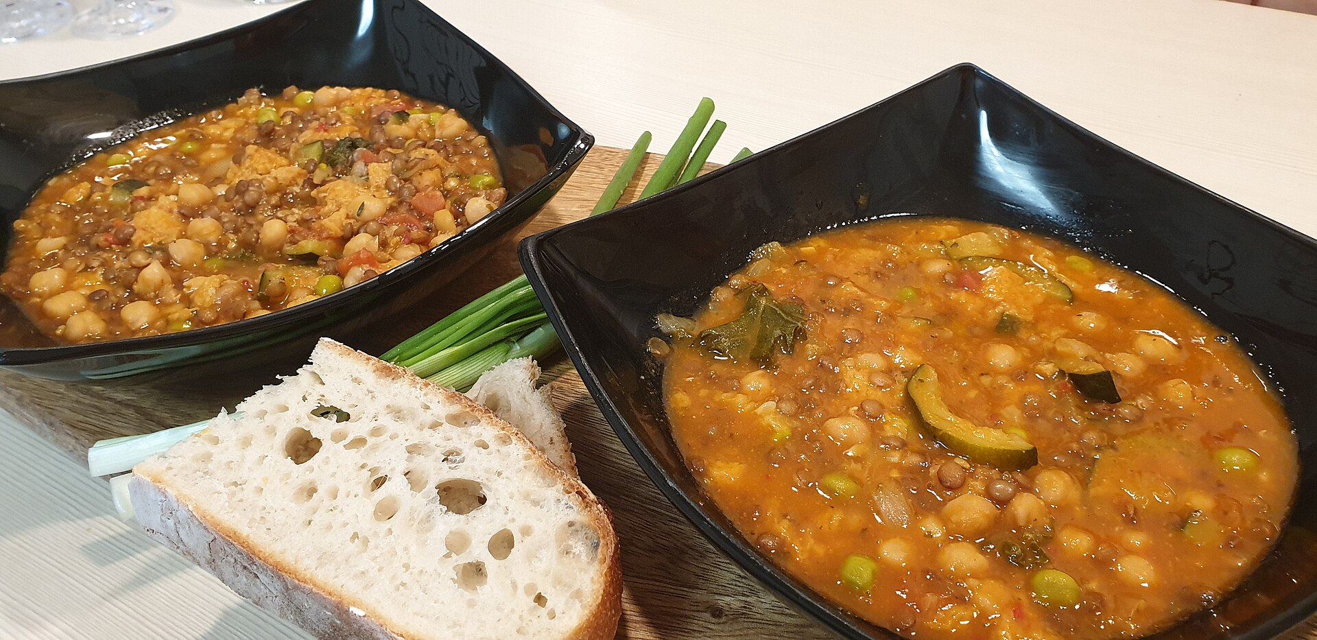 Bowls of ribollita soup with bread