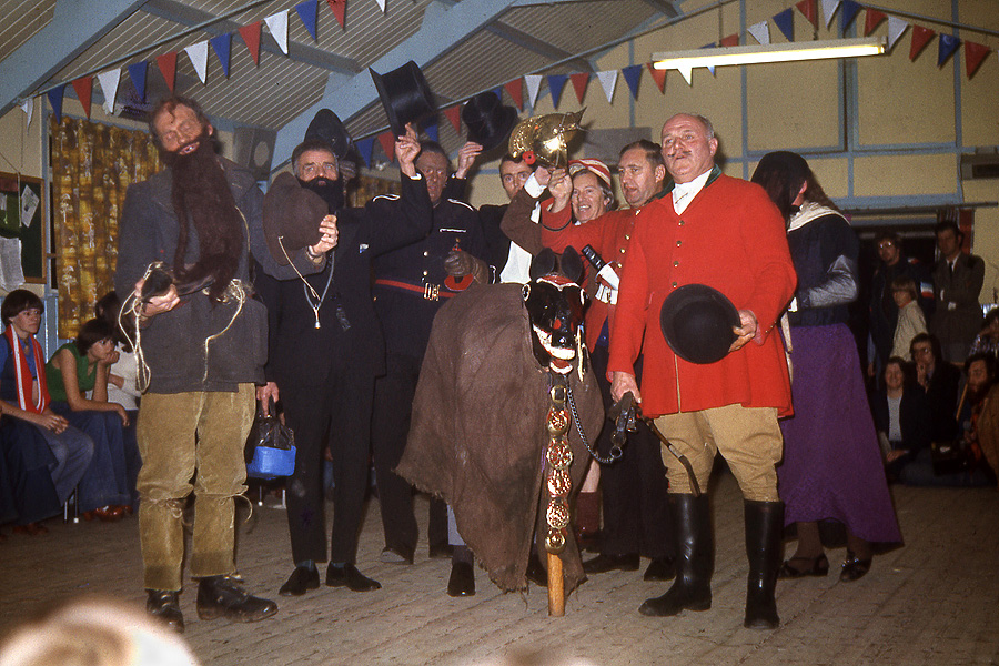 Soul cakers performing a traditional play in Antrobus, Cheshire